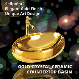 Hot Selling <strong>Gold</strong> Color Oval Modern Porcelain Bathroom Hotel Washroom Countertop Special <strong>Crystal</strong> Plated Art Basin Lavabo - Product Image 3