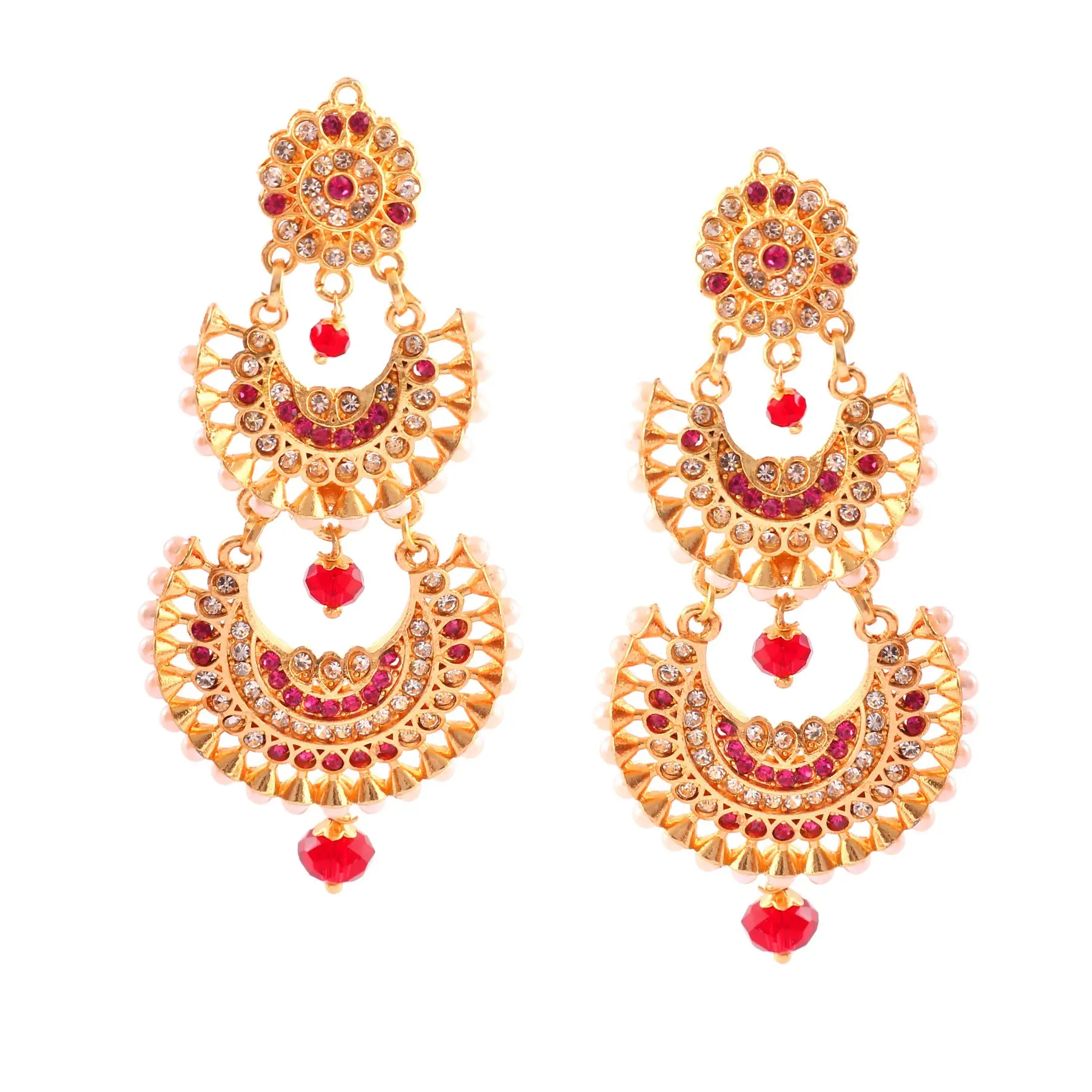 Gold Plated Multicolor 3 Layer Chandbali Earring For Women's Copper Chandbali Earring Handmade Bulk Product