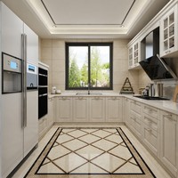 Cuisine et salle à manger classiques en crème |   Meubles de cuisine à panneaux surélevés |   Plan de travail en quartz artificiel |   Charnière |   Vitrine en verre |   LED encastré |   Gratuit