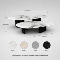 Ensemble de tables basses gigognes sur mesure de luxe, dessus ovales en marbre, base métallique, surface émaillée, dessin CAO, service VIP