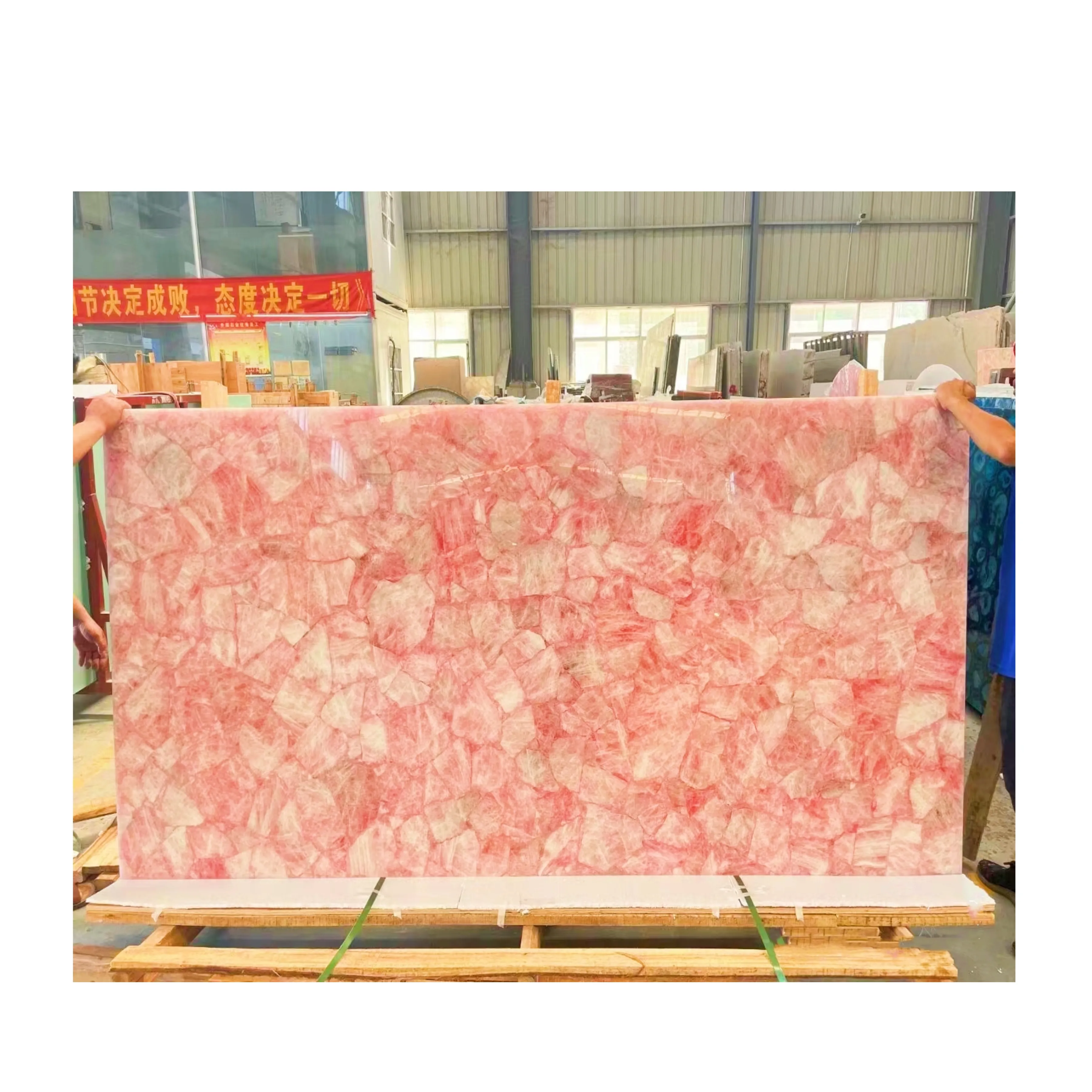 Ágata Natural Rosa Pedra Semi Preciosa Rose Quartz Tiles Laje Rosa Cristal Gemstone Decoração Painel de parede Home Decoração Tile
