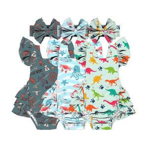 Combinaison d'été pour bébés filles HY-045-ZXL, style boutique, à bretelles bulles, volants superposés, motif animal - Product Image 1