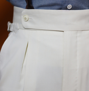 <span class=keywords><strong>Pantalones</strong></span> <span class=keywords><strong>de</strong></span> <span class=keywords><strong>Hombre</strong></span> Estilo Nápoles MTM, Cintura Alta, Corte <span class=keywords><strong>de</strong></span> Cola <span class=keywords><strong>de</strong></span> Pez, Personalizados, Casuales, <span class=keywords><strong>de</strong></span> Lana Blanca, <span class=keywords><strong>con</strong></span> <span class=keywords><strong>Tirantes</strong></span> - Product Image 2