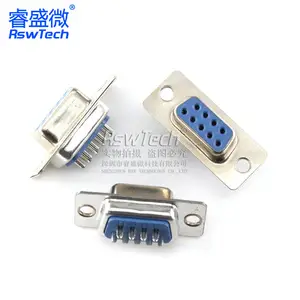 DB9 fêmea cabeça serial porta conector soldagem fio tipo db9 cabeça buraco RS232 porta serial tomada cola azul