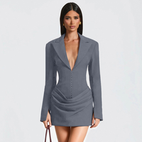 Nouvelle Robe Mini Blazer Décontractée Plissée Moulante à Col en V Profond et Manches Longues pour Femme 2026