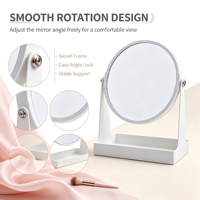 Miroir de Bureau Portable Personnalisé en Métal Blanc Finition Argentée avec Logo Personnalisé Double Face Grossissant 5x 3x pour Cosmétiques – Vente en Gros