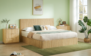 King <b>Size</b> Modern Convertible Lift up Storage <b>Bed</b> <b>Frame</b> Wooden Corrugated Curved Lines Hydraulic Storage/No Box Spring Needed - Product Image 6