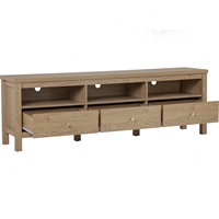 Mueble de TV Independiente Moderno RHODES de 1.8m en Color Roble Natural, Fabricado en Malasia, con Acabado Laminado Sin Juntas, para Almacenamiento de Equipos Multimedia en la Sala de Estar