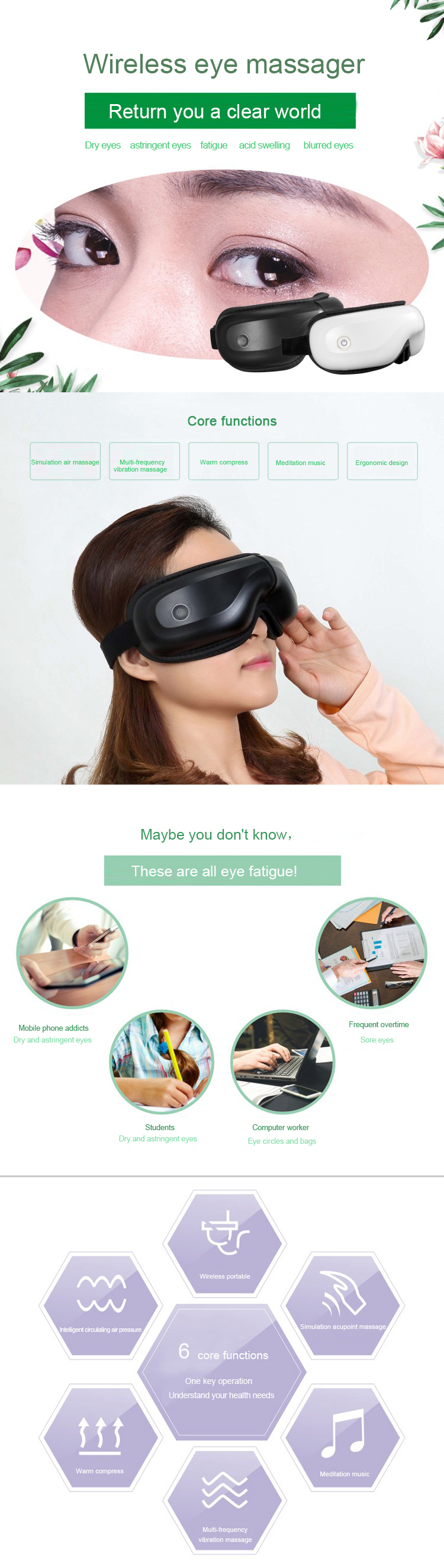 China Price Ion Graphene Display 5D Electric Bluetooth Music Sleeping Dark Circles Anti-Ageing Relief Eye Lifting Massager