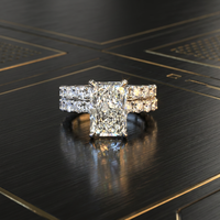 Anillo de Compromiso con Diamante Cultivado en Laboratorio, Corte Radiante, Certificado IGI, 1-4CT, Color D, VVS1-VVS2, Oro Sólido de 14K, con Piedras Laterales, Joyería de Boda