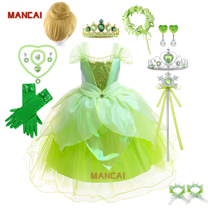 Phong Cách Mới Tiana <span class=keywords><strong>Tinkerbell</strong></span> Công Chúa Ăn Mặc Thời Trang Trẻ Em Dresses Phim Truyền Hình Màu Xanh Lá Cây Cổ Tích <span class=keywords><strong>Tinker</strong></span> Chuông Cho Halloween Giáng Sinh - Product Image 1