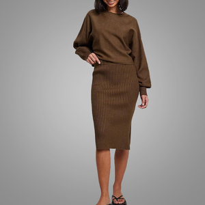 Ensemble deux pièces en maille côtelée épaisse et confortable, jupe fendue et haut pull, nouvelle collection automne <span class=keywords><strong>2022</strong></span>, disponible en ligne - Product Image 3