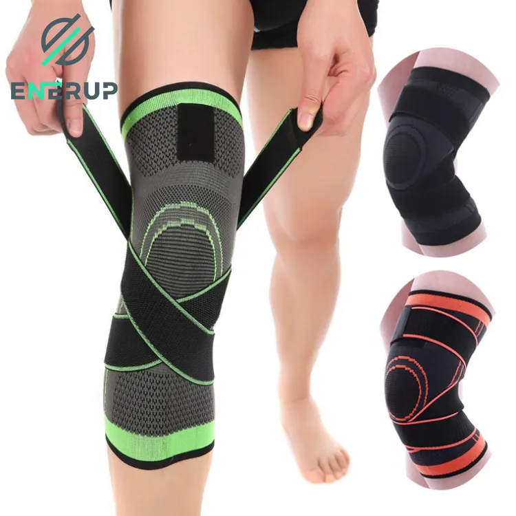 Enerup Nylon Anti Slip Siliconen Patella Knie Wraps Pad Mouwen Brace Met Riem