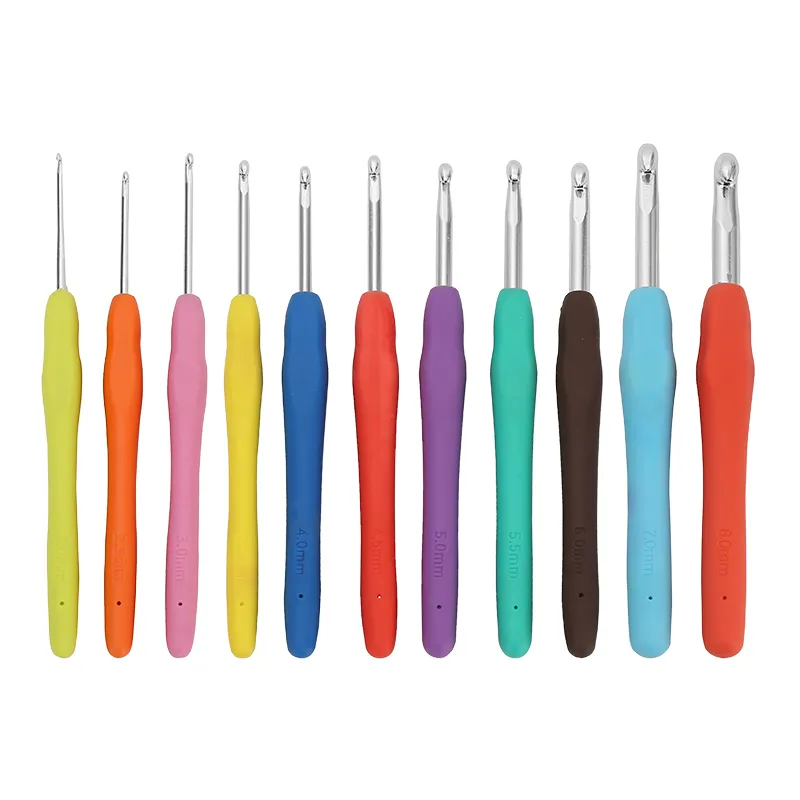 Jp đan phụ kiện công cụ đầy màu sắc TPR Silicone mềm xử lý Crochet Hook Set cho Kim đan