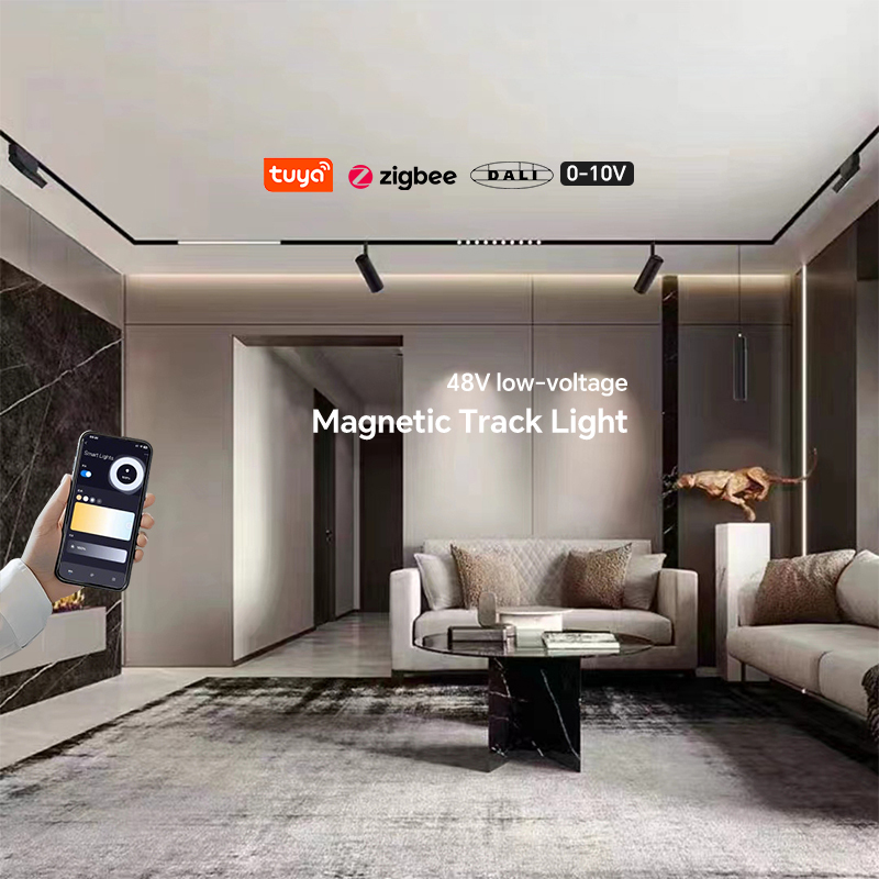 48V Led Magnetic Track Lighting System Rail Smart Control Tuya Dimmer Tile Lights Indoor Embedded Ceiling Lamp With Power Supply