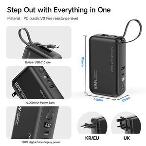 Vina Thiết Kế Mới 10000MAh 65W Nhanh Chóng Sạc Ngân Hàng Điện Pin Di Động Gói Với Được Xây Dựng Trong Cáp 65W USB C Sạc - Product Image 5