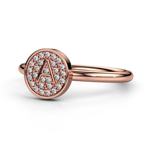 Anello minimalista con lettera A per donna, tono rosa, design con intarsi scintillanti, gioielli alla moda - Product Image 1