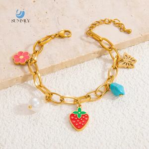 SUMMLY tendencia al por mayor personalizado forma de flor fina 18K chapado en oro pulsera colgante de acero inoxidable joyería de moda - Product Image 1