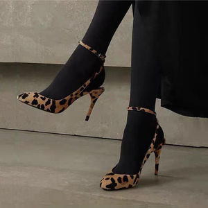 Summer Back Cut Out Women Leopard Print Shoes High <b>Heels</b> Dress Sandals Outdoor Party Ankle Strap <b>Round</b> <b>Toe</b> Pumps - Product Image 1