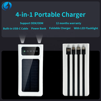 Batterie externe solaire portable personnalisée 10000 mAh avec câble USB intégré, lampe torche LED, chargeur portable