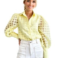 Vêtements personnalisés pour femmes Cardigan à revers Chemises à carreaux à manches longues Chemises à carreaux transparentes à manches lanternes