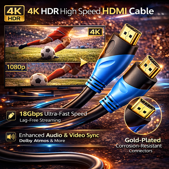 Gold-Plated PVC Jacket for Cable for Home Theater Computer TV Set-Top Box Game Console Projector 4K Resolution 1-10m Braided