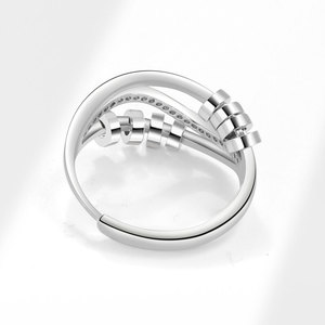 Anillo Giratorio Antiestrés con Cuentas, Ajustable, con Zirconia Engastada, Bañado en Oro Blanco sobre Cobre, Joyería de Alivio del Estrés, de Moda, Certificado - Product Image 4