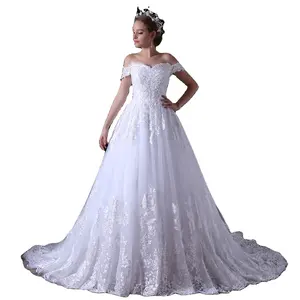 A031 Latest Design Bride Boat Neck Lace Marriage Wedding Dresses Made In China