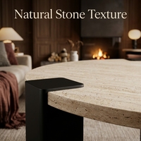 Table basse classique en panneau de densité avec finition travertin, base en laiton antique, ronde, pour salon, vente en gros de meubles