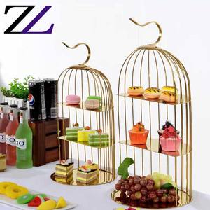 Büfe olay dekorasyon ekipmanları 3 katmanlı kuş kafesi gümüş düğün pastası stantları/kuş kafesi cupcake standı - Product Image 4