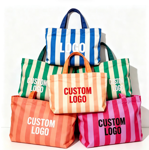 Sac fourre-tout en toile de coton rayé rose et vert, grand format, écologique, personnalisé avec logo, pour femmes, idéal pour le shopping, la plage et l'usage quotidien – Vente en gros directe usine - Product Image 1