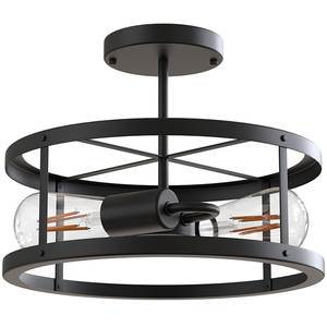 Lohas 13 ''2-ánh sáng cổ điển trang trại Trần Mặt dây chuyền Matte Đen tuôn ra núi đèn LED cho phòng khách Kim Loại Cơ Sở Lịch thi đấu - Product Image 1