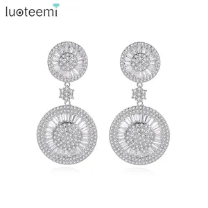 LUOTEEMI Luxury New Delicate Cubic Zirconia Statement Brincos Women Big Bridal Wedding Dangle Earrings