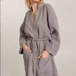 Comfort Soft Woven Cotton Women's Bathrobe Gauze Robe Home Wear Customized Color & Logo All-Season Plain Style