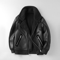 Veste d'hiver en similicuir marron pour hommes, manteau en polaire doublé, blousons de moto en daim et laine d'agneau, blousons de bombardier High Street