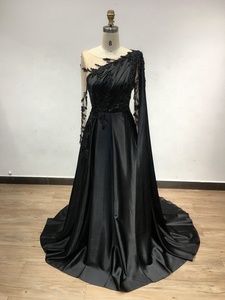 IRA226 Modest Beaded Splicing Satin Dubai Vestido de fiesta de noche con mangas de capa Musulmán Árabe Vestido de mujer Hasta el suelo Prom - Product Image 4