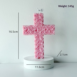 Vela aromática con forma de cruz de rosas, vela de cera para aromaterapia, decoración de mesa para el hogar, regalo religioso - Product Image 6