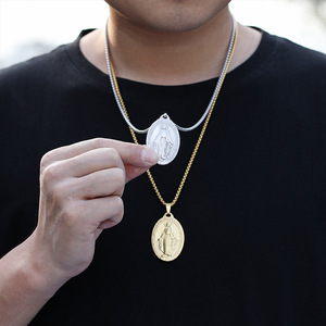 Vente chaude 18K En Acier Inoxydable Vierge Marie Collier À La Mode Religieux Catholique Bijoux Miraculeuse Médaille Marie Pendentif pour Hommes - Product Image 3