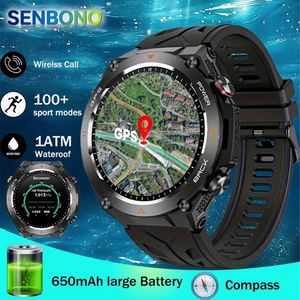 นาฬิกาอัจฉริยะ SENBONO KC82 GPS สำหรับผู้ชาย พร้อมเข็มทิศ บารอมิเตอร์ ติดตามการออกกำลังกาย ตรวจจับการนอนหลับ นาฬิกาอัจฉริยะทรงกลมสำหรับกิจกรรมกลางแจ้ง - Product Image 1