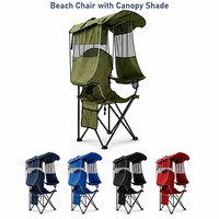 Chaise de plage renforcée de style victorien avec auvent, sac à dos, protection solaire complète, capacité de 330 lb, porte-gobelet latéral