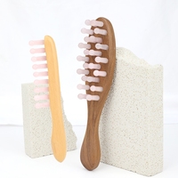Meilleur peigne Gua Sha en quartz rose avec manche en bois pour massage du cuir chevelu, du dos, drainage lymphatique et stimulation des points d'acupuncture
