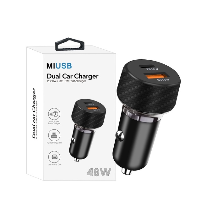 48W PD+QC 3.0 Car Charger Adapter Fast Charging Dual Usb a Type C 2 in 1 Car Chargers for Phone