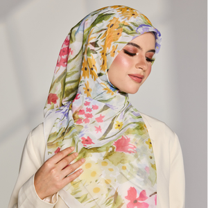 Personalizado impreso japonés gasa Bawal Hijab Premium ligero cuadrado Sarung Tudung para Primavera/otoño diseño Floral - Product Image 1