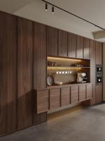 Aparador Flotante Moderno de Nogal con Estantes Abiertos con LED, Mueble Buffet para Comedor, Personalizable