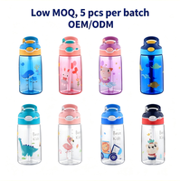 Bouteille d'eau pour enfants 480 ml sans BPA en Tritan avec paille, motif dessin animé mignon, anti-fuite, compatible eau bouillante, pour l'école, les activités de plein air et les voyages