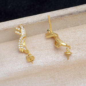 Soporte de Plata 925 para Pendientes, para 10-12 Perlas, Accesorios para Manualidades, JG5867, Chapado en Oro, 3mm, Semi-Acabado - Product Image 3