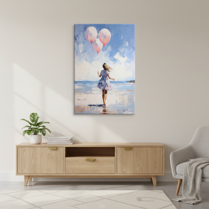 Girl with Pink Balloon Canvas Art: Dreamy Coastal Wall Decor,<b>WRAPPED</b> CANVAS - Product Image 3