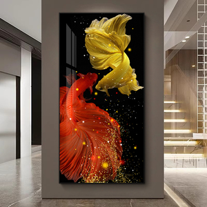 Arte de pared de animales <span class=keywords><strong>Koi</strong></span> de lujo moderno personalizado abstracto Naturaleza muerta diamante pintor casa decorada pintura de porcelana de cristal - Product Image 3