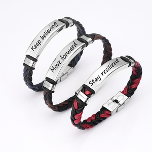 Bracelet en cuir tressé tendance, gravure de texte, personnalisation du logo, adapté aux hommes et aux femmes, pour toutes les occasions, indépendamment du genre - Product Image 1