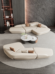 Canapé Antilope haut de gamme, grand, luxe léger, courbé, <span class=keywords><strong>en</strong></span> tissu, <span class=keywords><strong>en</strong></span> <span class=keywords><strong>cuir</strong></span> véritable, irrégulier, pour hôtel, bureau, réception - Product Image 1